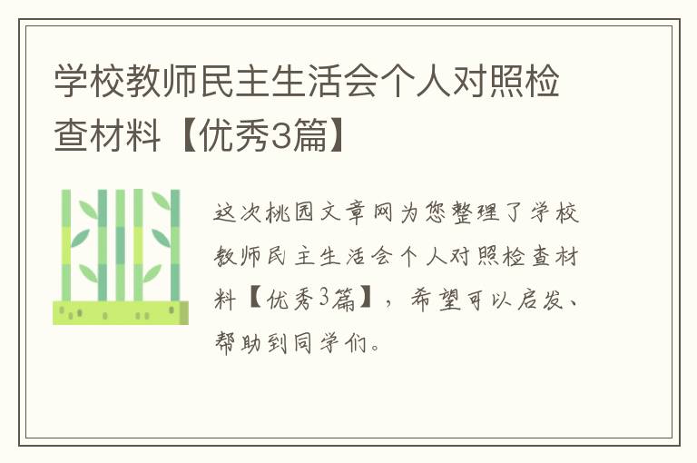 学校教师民主生活会个人对照检查材