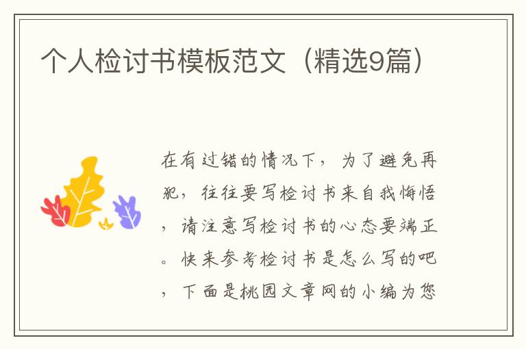 个人检讨书模板范文(精选9篇)