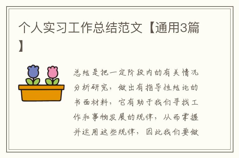 个人实习工作总结范文【通用3篇】