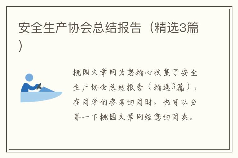 安全生产协会总结报告（精选3篇）