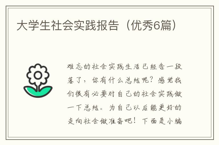 大学生社会实践报告(优秀6篇)