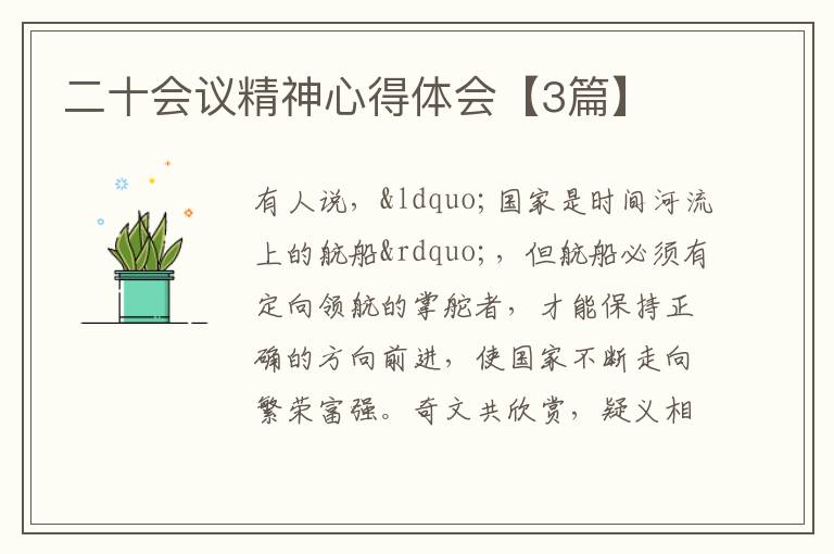 二十会议精神心得体会【3篇】