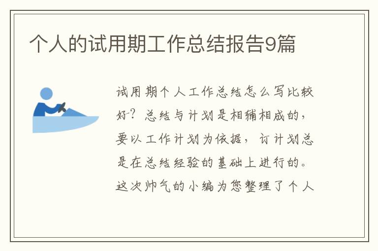 个人的试用期工作总结报告9篇