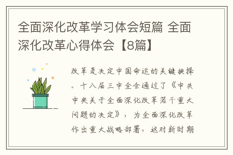 全面深化改革学习体会短篇 全面深