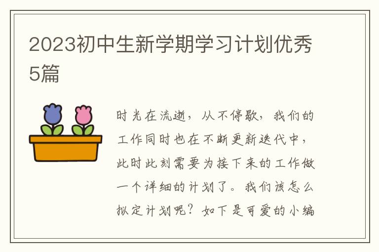 2023初中生新学期学习计划优秀5篇