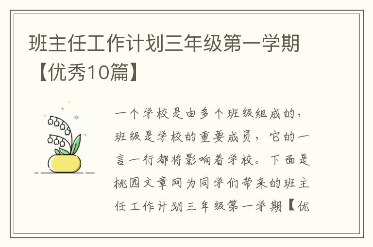 班主任工作计划三年级第一学期【优