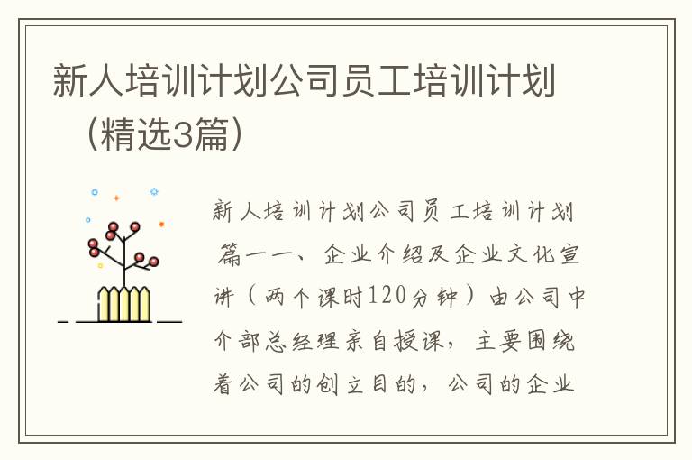 新人培训计划公司员工培训计划 (精