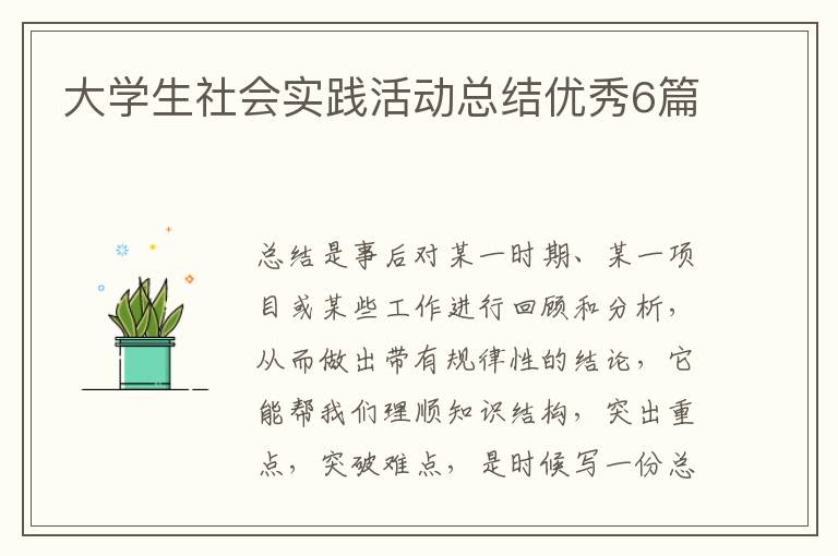 大学生社会实践活动总结优秀6篇