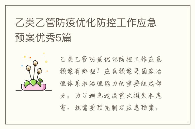 乙类乙管防疫优化防控工作应急预案