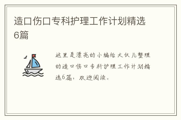 造口伤口专科护理工作计划精选6篇