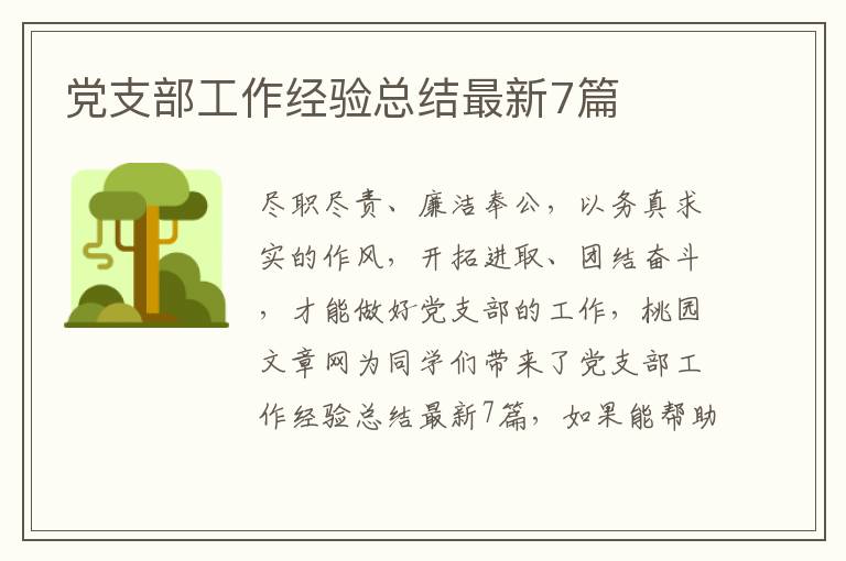 党支部工作经验总结最新7篇