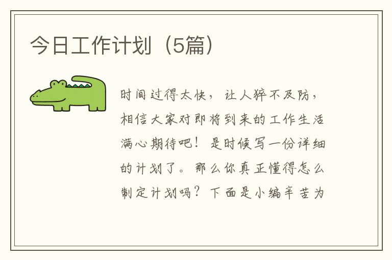 今日工作计划(5篇)
