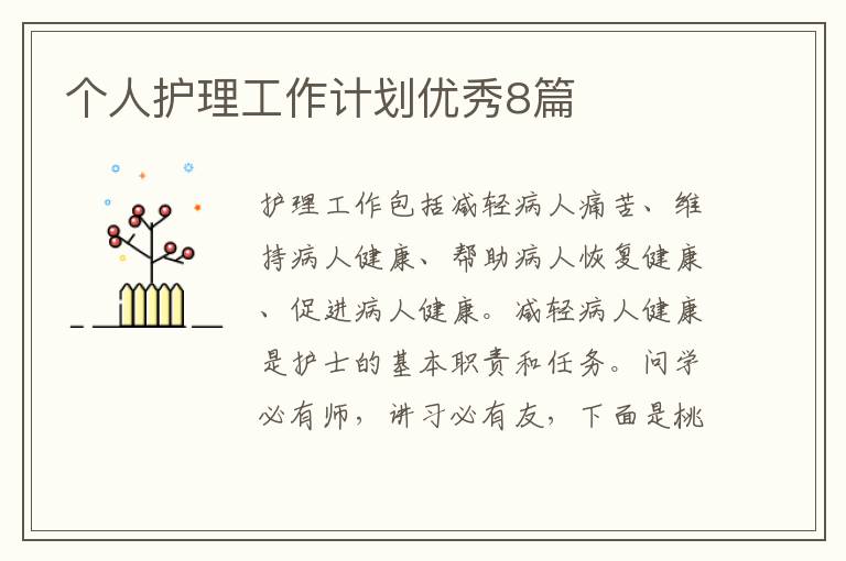 个人护理工作计划优秀8篇