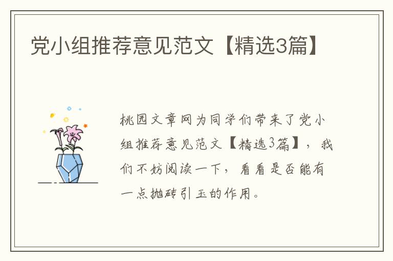 党小组推荐意见范文【精选3篇】