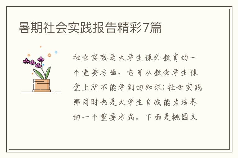 暑期社会实践报告精彩7篇