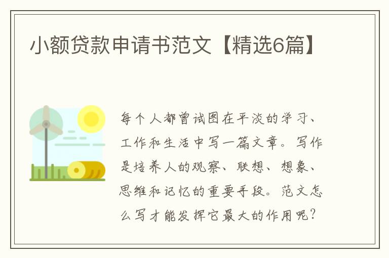 小额贷款申请书范文【精选6篇】