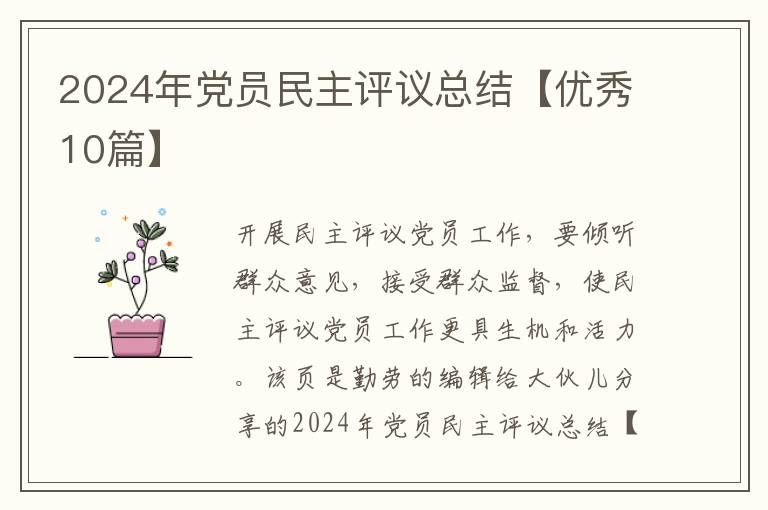 2024年党员民主评议总结【优秀10篇