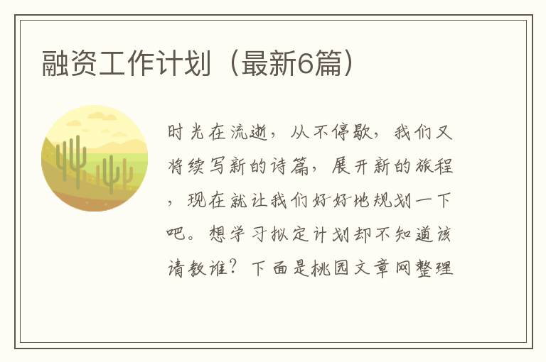 融资工作计划(最新6篇)