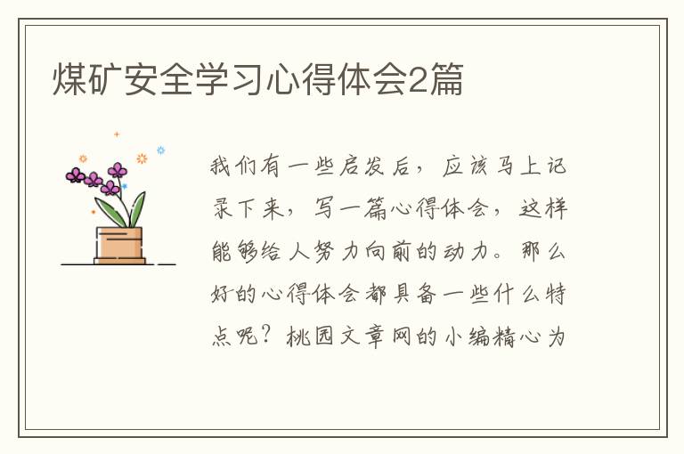 煤矿安全学习心得体会2篇