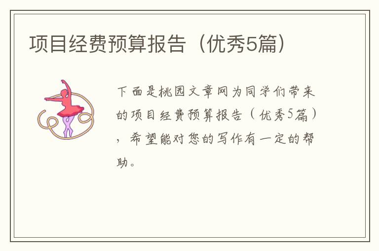 项目经费预算报告（优秀5篇）