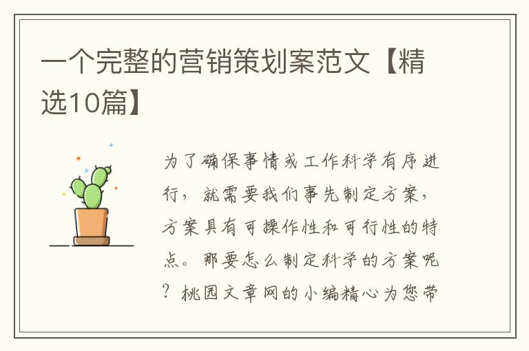 一个完整的营销策划案范文【精选10