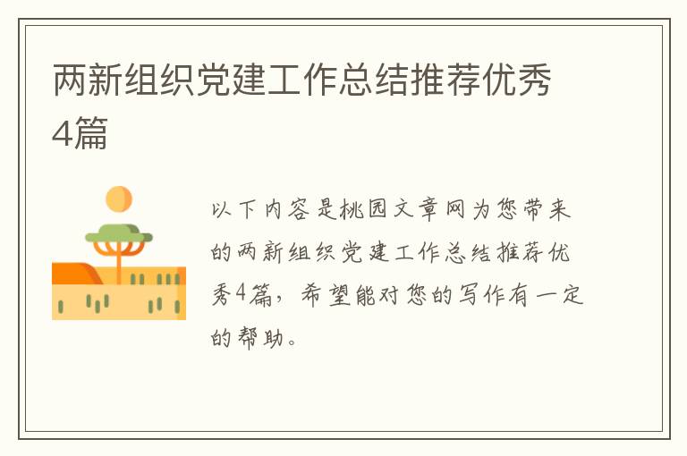 两新组织党建工作总结推荐优秀4篇