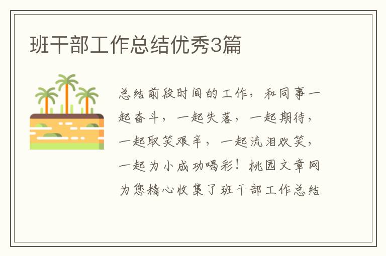 班干部工作总结优秀3篇
