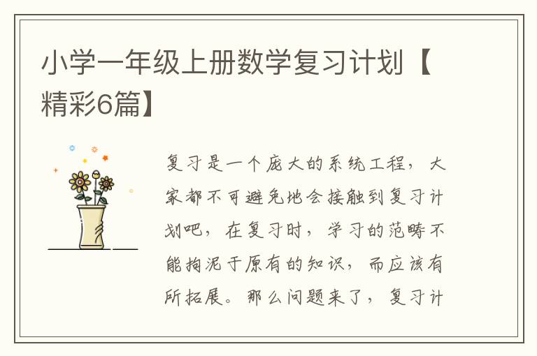 小学一年级上册数学复习计划【精彩