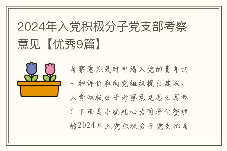 2024年入党积极分子党支部考察意见