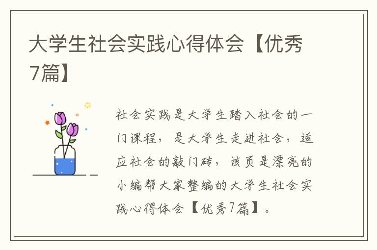 大学生社会实践心得体会【优秀7篇
