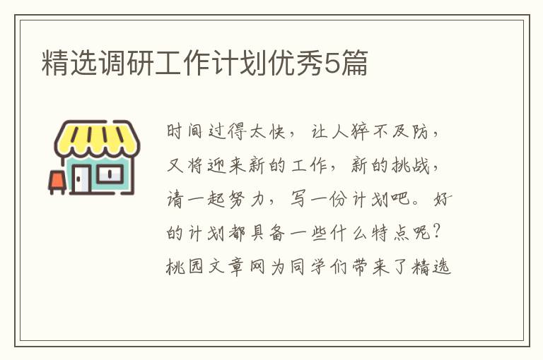 精选调研工作计划优秀5篇