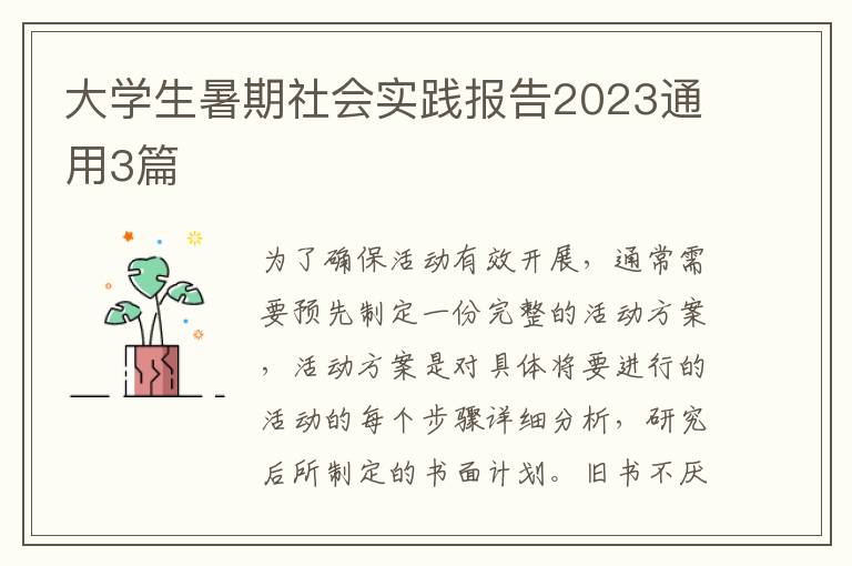 大学生暑期社会实践报告2023通用3