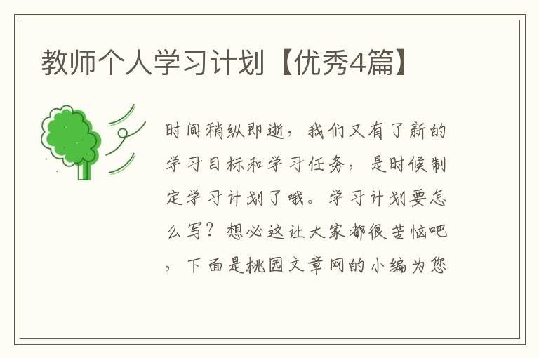 教师个人学习计划【优秀4篇】