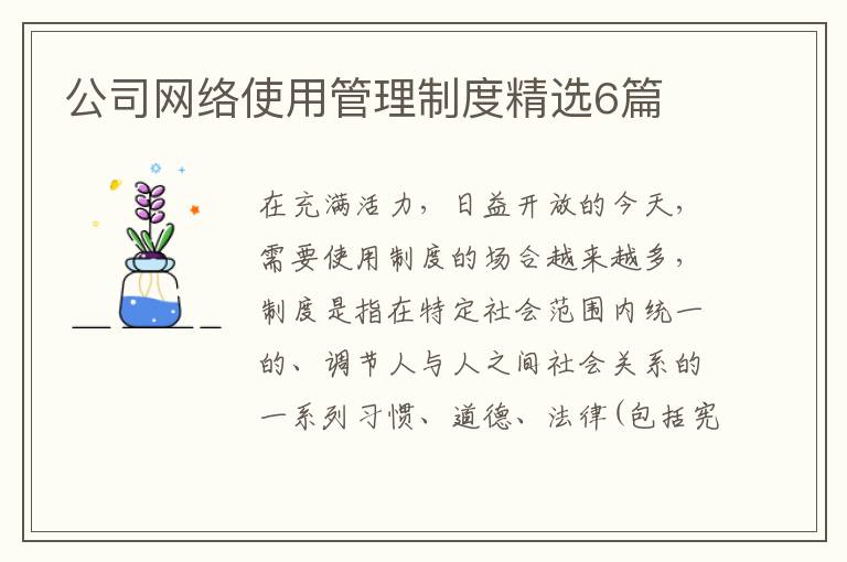 公司网络使用管理制度精选6篇