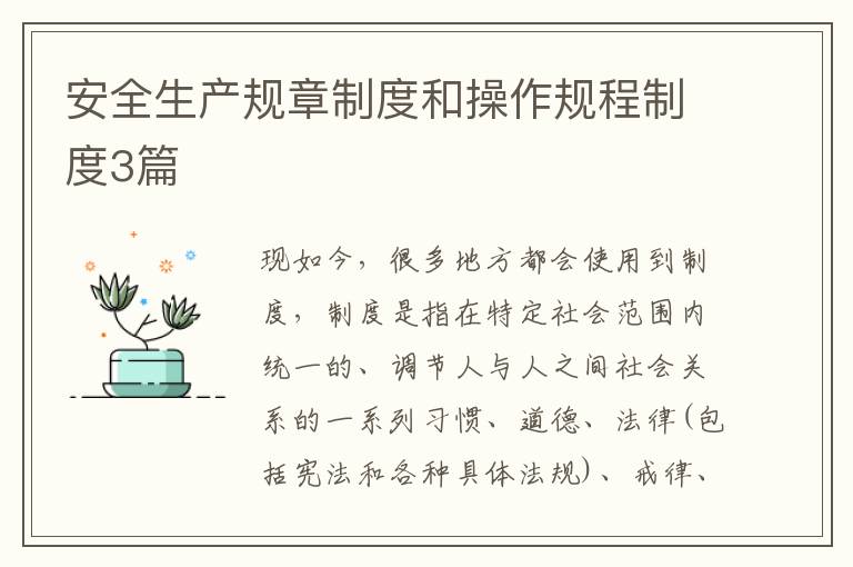 安全生产规章制度和操作规程制度3