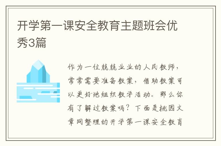 开学第一课安全教育主题班会优秀3
