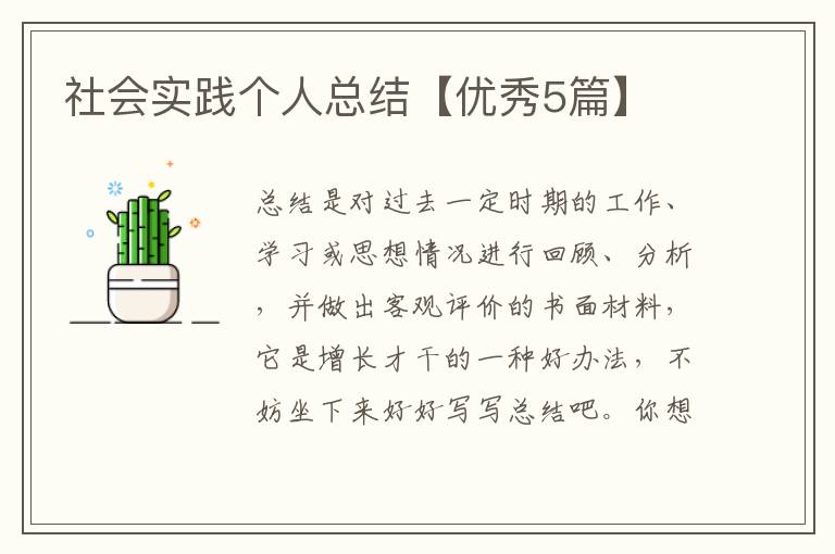 社会实践个人总结【优秀5篇】