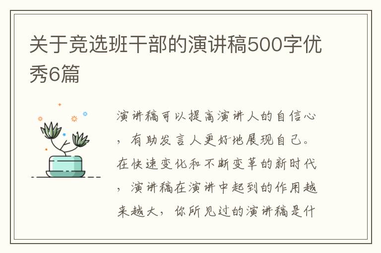 关于竞选班干部的演讲稿500字优秀6