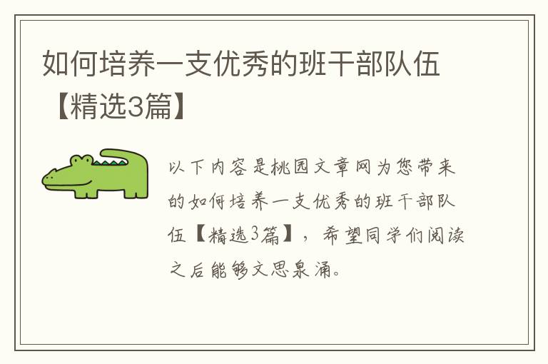 如何培养一支优秀的班干部队伍【精选3篇】