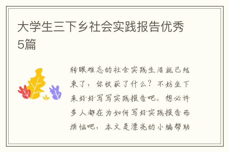 大学生三下乡社会实践报告优秀5篇