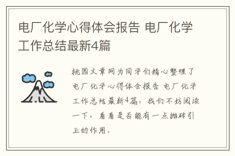 电厂化学心得体会报告 电厂化学工
