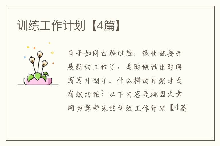 训练工作计划【4篇】