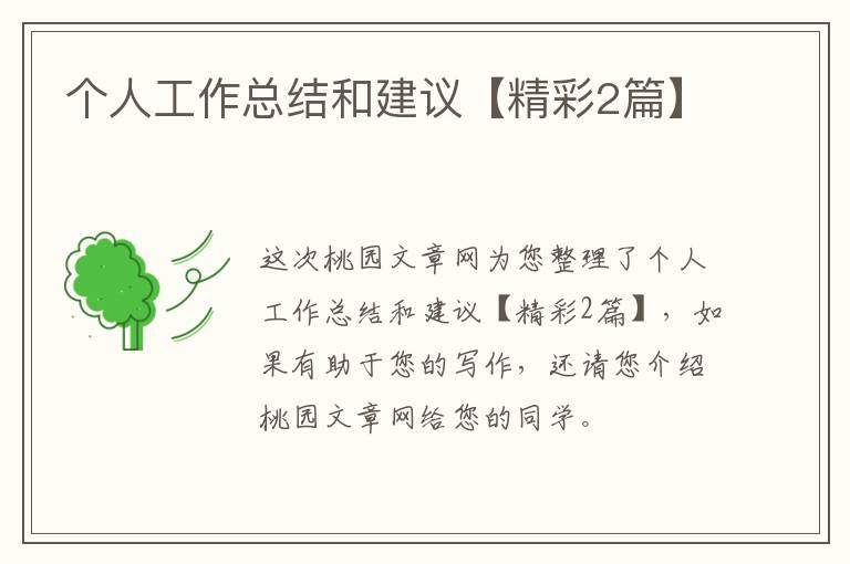 个人工作总结和建议【精彩2篇】