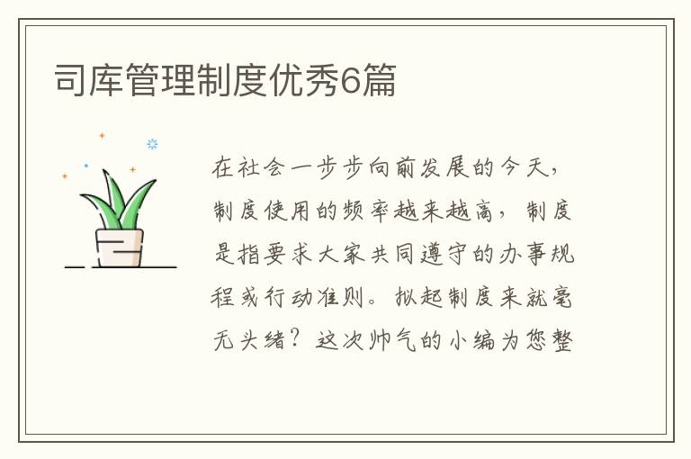 司库管理制度优秀6篇