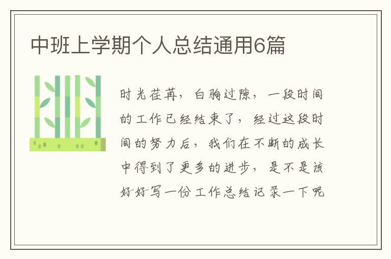 中班上学期个人总结通用6篇