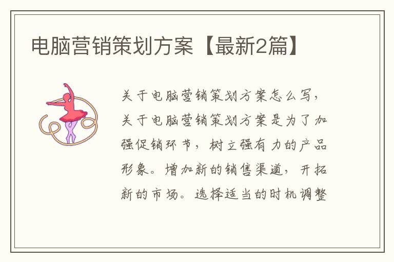 电脑营销策划方案【最新2篇】