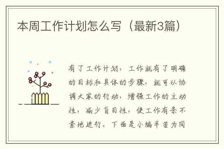 本周工作计划怎么写（最新3篇）