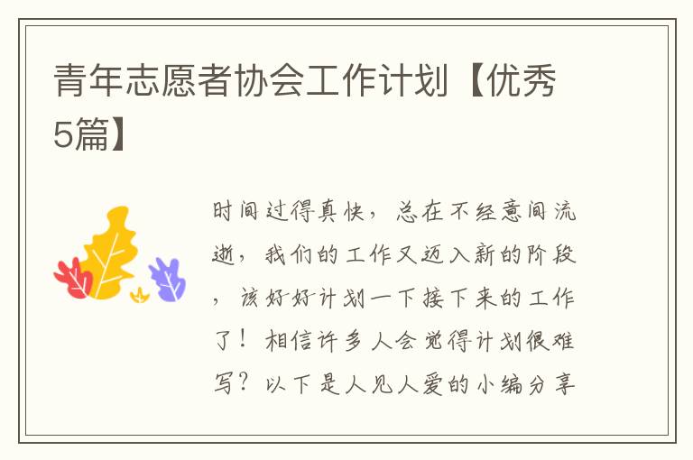 青年志愿者协会工作计划【优秀5篇