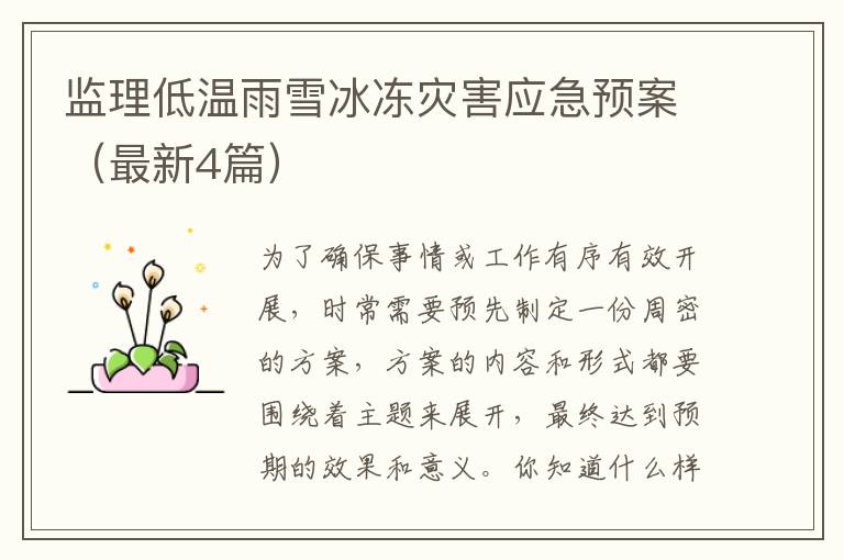监理低温雨雪冰冻灾害应急预案（最新4篇）