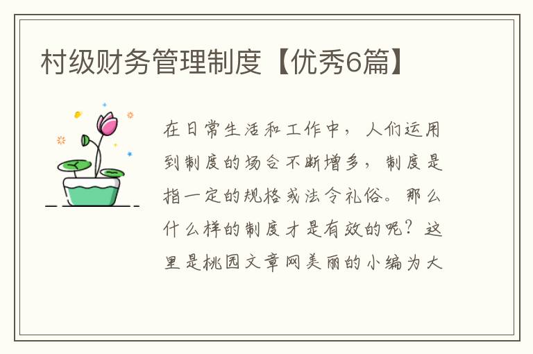村级财务管理制度【优秀6篇】